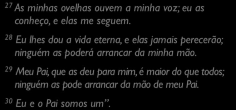 João 10.27-30 27 As minhas ovelhas ouvem a minha voz; eu as conheço, e elas me seguem.