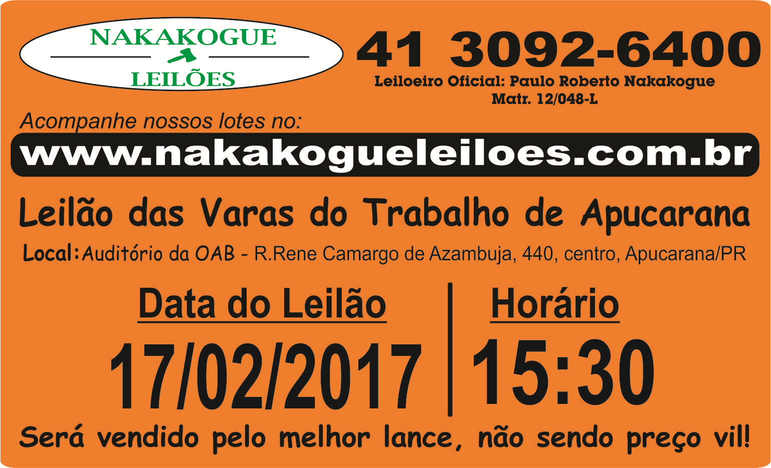 Lote Processo Descrição Avaliação (R$) IMÓVEIS 3001 0098700-79.1991.5.09.0089 Lote terras 02, qd.01, c/352,80m2 Vila Kennedy, Cambira/PR, 80.000,00 matr. 836-2º CRI Apucarana.Benf.