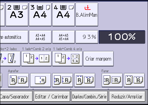 Cópia Combinada CKN074 Existem seis tipos para combinar dois lados. 1 lado, 4 originais Comb 2 Lados Copia quatro originais de 1 lado numa folha com duas páginas por lado.