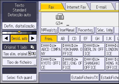 Guardar um Documento 1. Prima [Selec fich guard]. 2. Seleccione os documentos a serem enviados. Quando são seleccionados vários documentos, são enviados pela ordem de selecção.