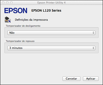 Alteração das configurações de repouso e desligamento do temporizador - OS X Você pode usar o software da impressora para alterar o período de tempo antes da impressora entrar em repouso ou desligar