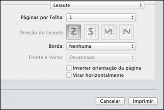 Observação: Caso não veja essas configurações na janela de impressão, verifique-as no aplicativo antes de imprimir. Elas podem ser acessadas selecionando Configurar página no menu Arquivo. 1.