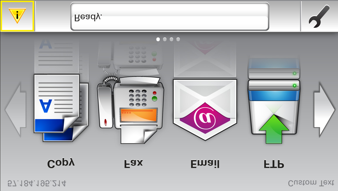 Compreendendo o painel de controle da impressora 15 Toque em Para 1 Copiar Acessar os menus de cópia e fazer cópias. 2 Fax Acessar os menus de fax e enviar fax.