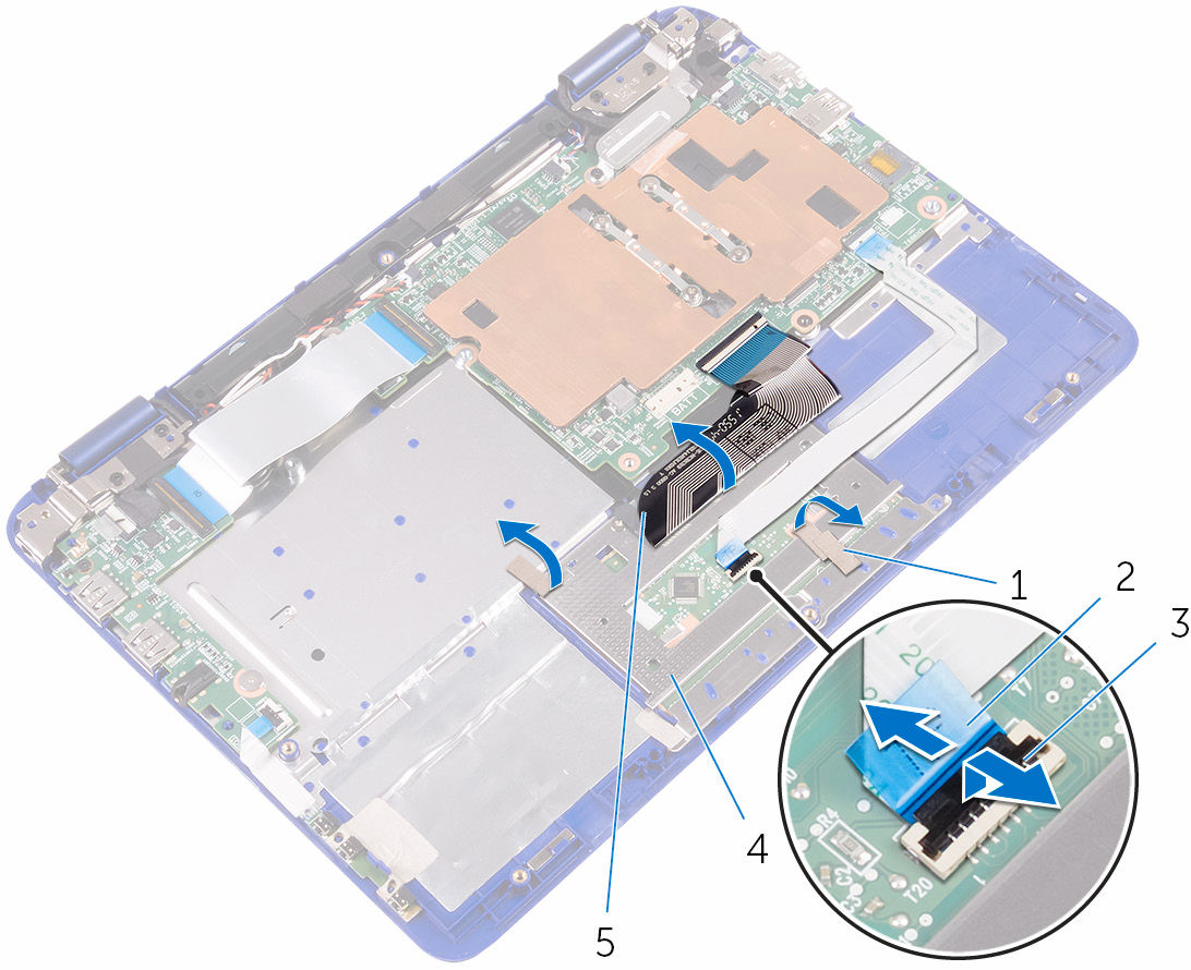 3 Vire o cabo do teclado ao contrário e coloque-o sobre a placa de sistema.