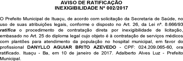 20 de Janeiro de 2017 JORNAL TRIBUNA DO SERTÃO - PUBLICAÇÕES