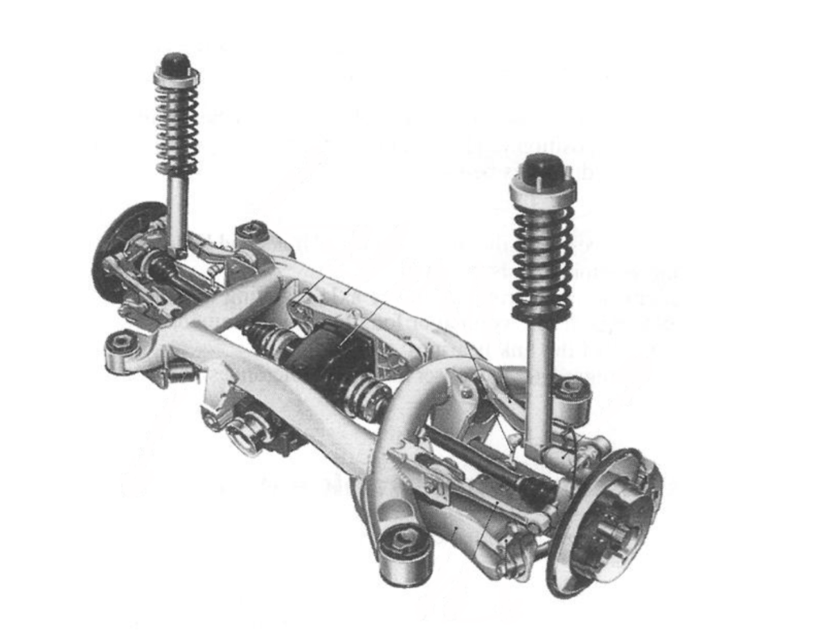 Figura 3.8: Suspensão traseira Multi-link de uma BMW Série 5 (E39, 1996) Reimpell et. Al (2006).