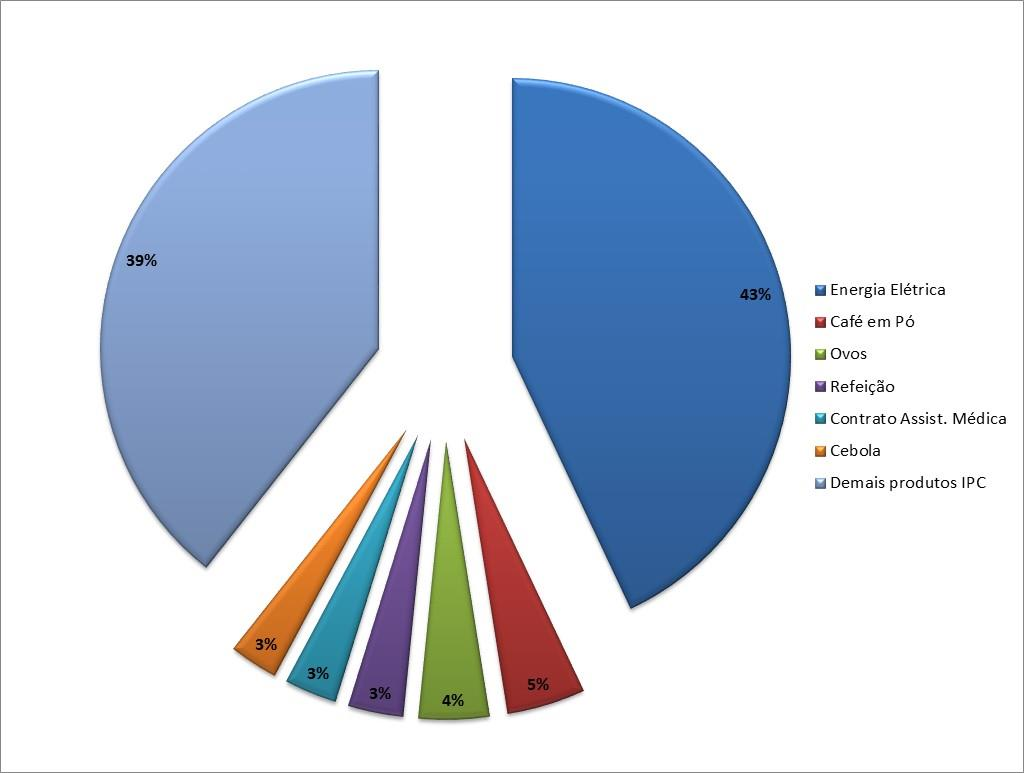 Gráfico 1 Itens com maior contribuição porcentual para a inflação de março de 2015 Como se pode observar no Gráfico 1, energia elétrica foi o item de maior contribuição para a variação do IPC no mês