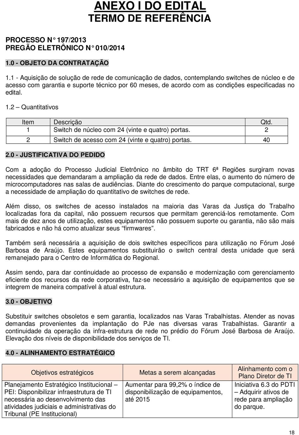 1.2 Quantitativos Item Descrição Qtd. 1 Switch de núcleo com 24 (vinte e quatro) portas. 2 2 Switch de acesso com 24 (vinte e quatro) portas. 40 2.