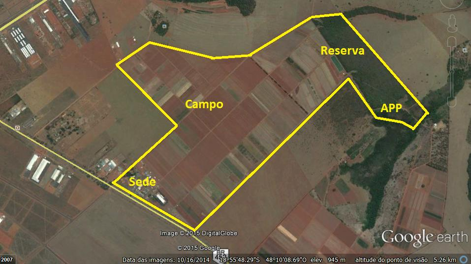 Figura 1: vista aérea da Estação Experimental Syngenta de Uberlândia. Fonte Google Earth, acessado em 14/02/2015.