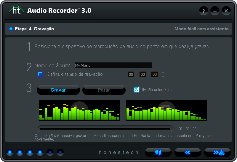 19. Audio Recorder 3.0 Plus 3.1.4. Etapa 4. Gravação Prepare para a gravação. Etapa 1. Volte a posição do reprodutor de música para o ponto que você deseja gravar. Etapa 2.