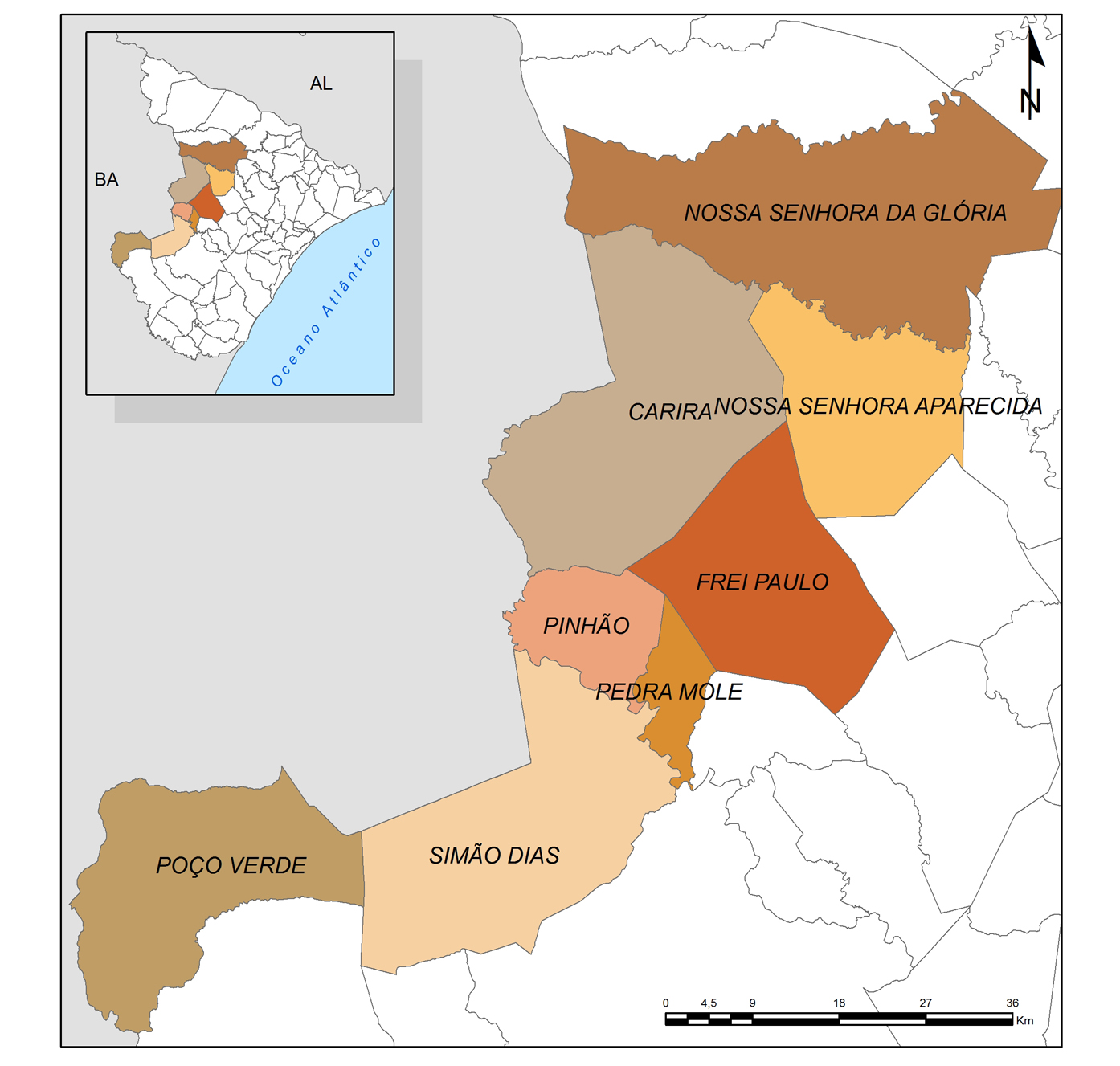 8 Análise dos Efeios dos Faores de Variação do Valor Bruo da Produção de Milho por meio do Modelo Shif-Share, no Esado de Sergipe Mapa: Márcia Helena Galina Dompieri Figura 1.