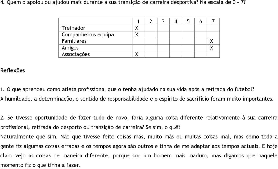 A humildade, a determinação, o sentido de responsabilidade e o espírito de sacrifício foram muito importantes. 2.