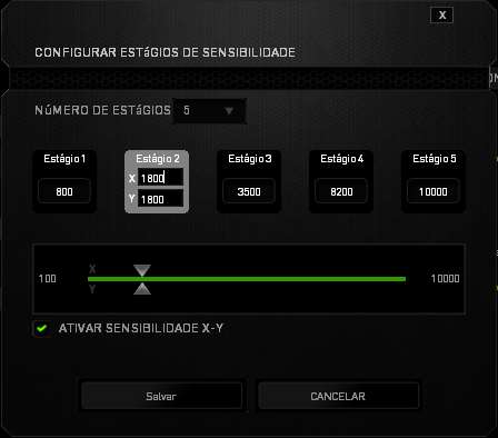 Ativar sensibilidade X-Y Por padrão, os eixos X (horizontal) e Y (vertical) usam os mesmos valores de sensibilidade.