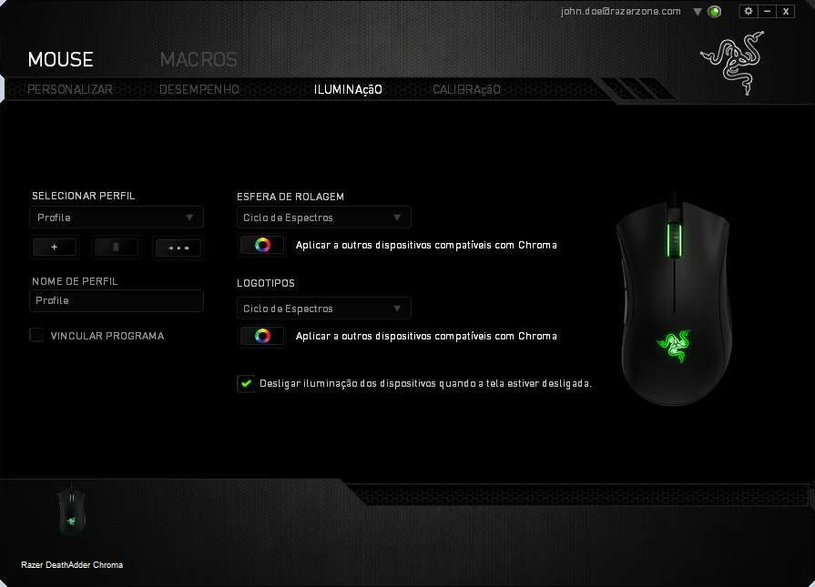 GUIA ILUMINAÇÃO Na guia Iluminação você pode personalizar a aparência do seu mouse para jogos e escolher entre 16 milhões de cores para a