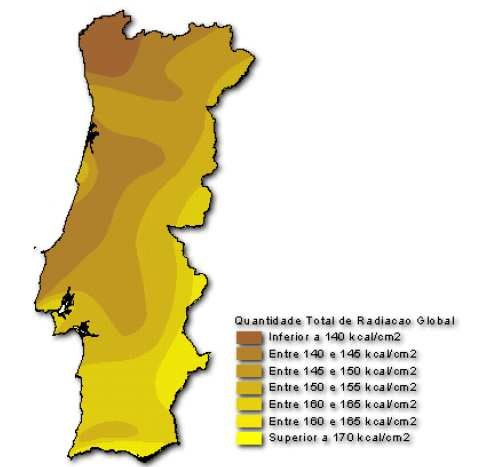 Figura 1.7 - Radiação global anual em Portugal.