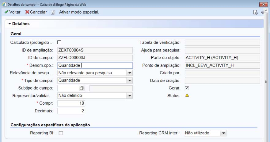 1.7. Passo 7 - Preenchendo outros dados de detalhes do campo Preenchendo o comprimento e decimais