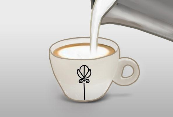 CAFÉ COM LEITE 1 2 Vaporizar o leite. Extrair um espresso curto (30ml) na xícara grande. 3 4 Homogeneizar o leite vaporizado.