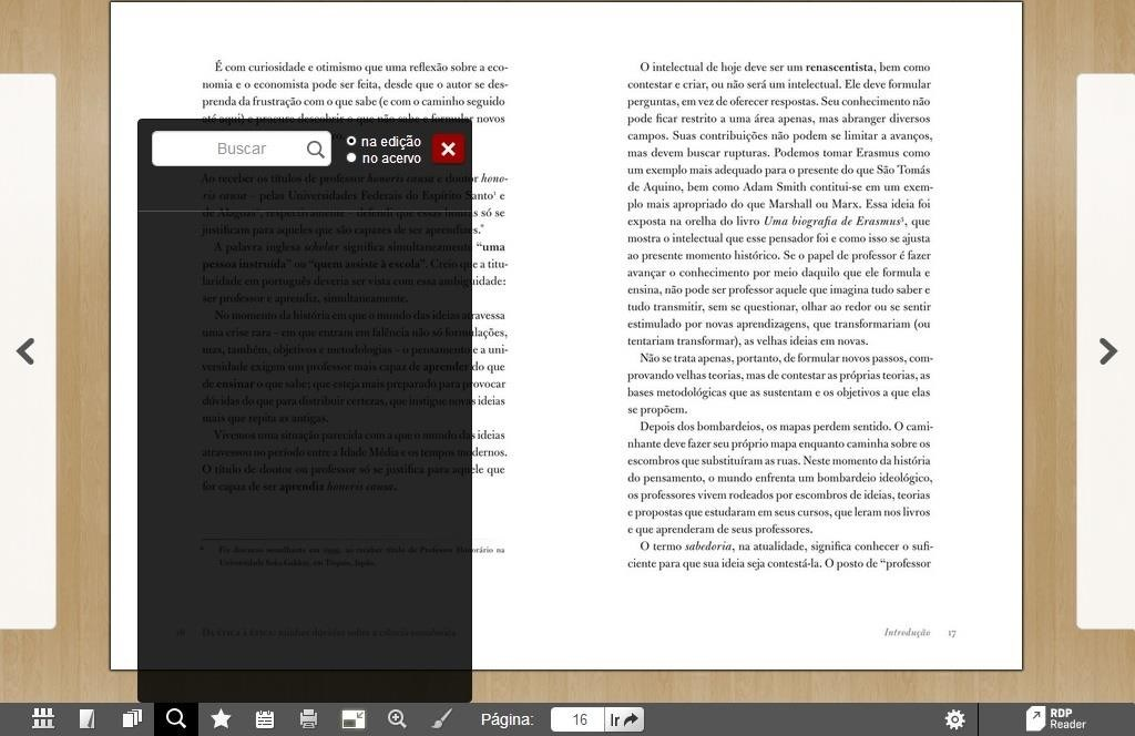 Como buscar um termo em um livro Clique no ícone de busca na barra inferior, digite o termo a ser pesquisado no campo Buscar e, em seguida,