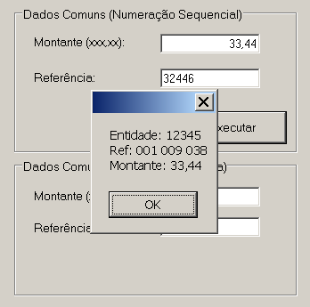 Multibanco (Pagamento de Compras/Serviços) Nesta operação são mostradas duas caixas de texto, uma com numeração sequencial outra com numeração forçada.