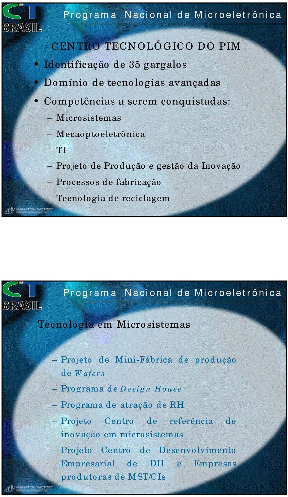 Tecnologia em Microsistemas Projeto de Mini-Fábrica de produção de Wafers Programa de Design House Programa de atração de RH