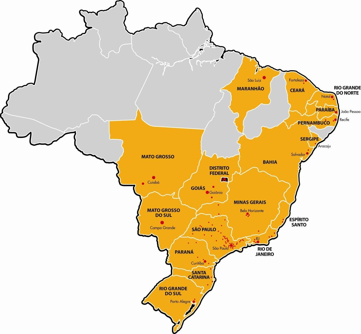 Grande Diversificação Geográfica Presença marcante - Presente em 17