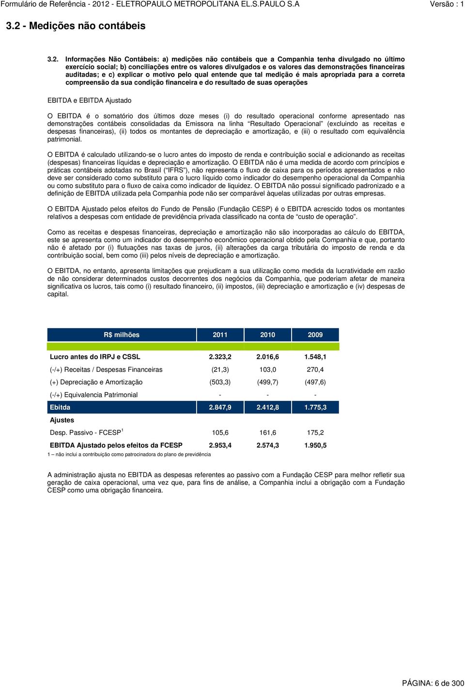 suas operações EBITDA e EBITDA Ajustado O EBITDA é o somatório dos últimos doze meses (i) do resultado operacional conforme apresentado nas demonstrações contábeis consolidadas da Emissora na linha