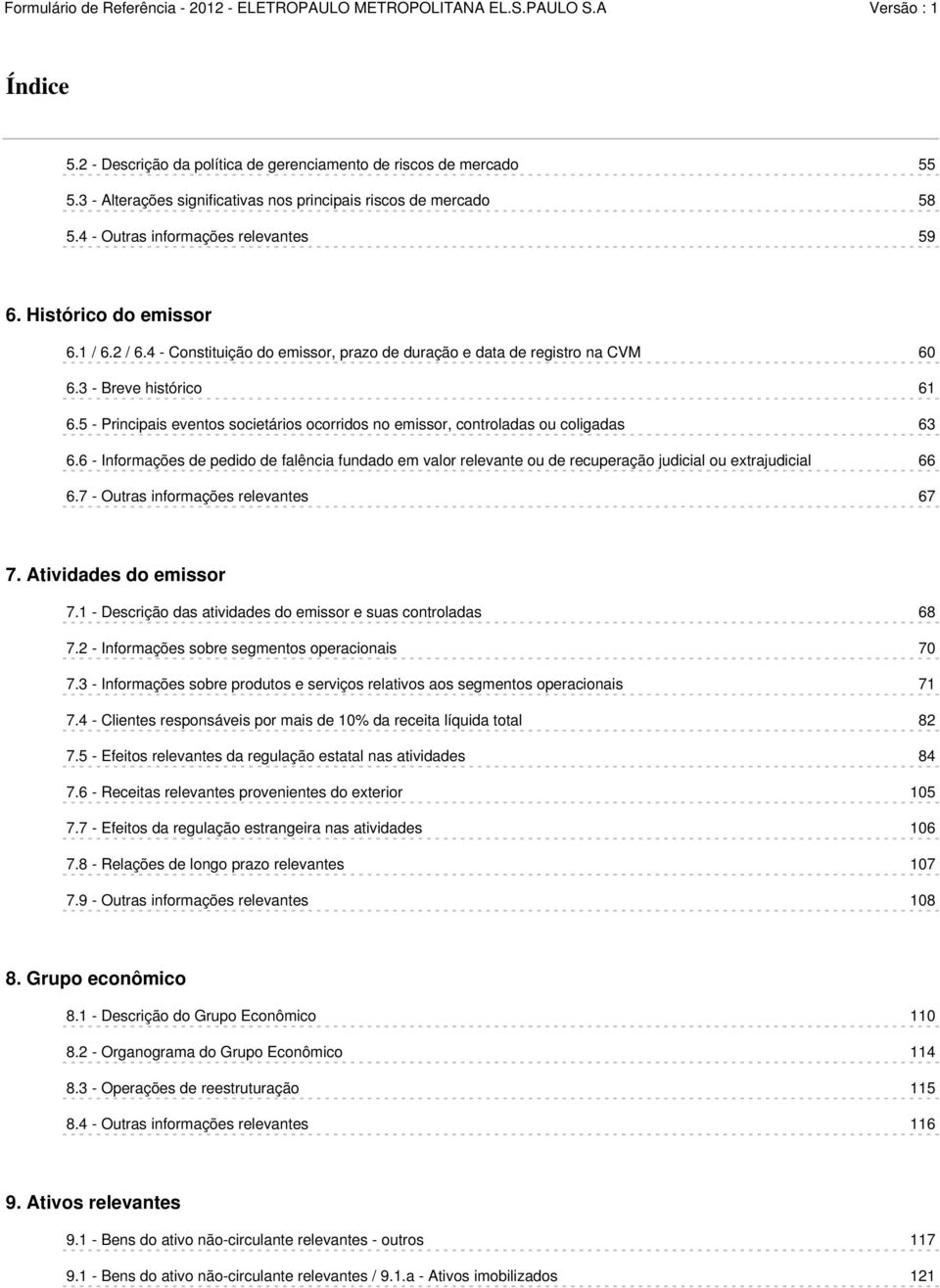 5 - Principais eventos societários ocorridos no emissor, controladas ou coligadas 63 6.