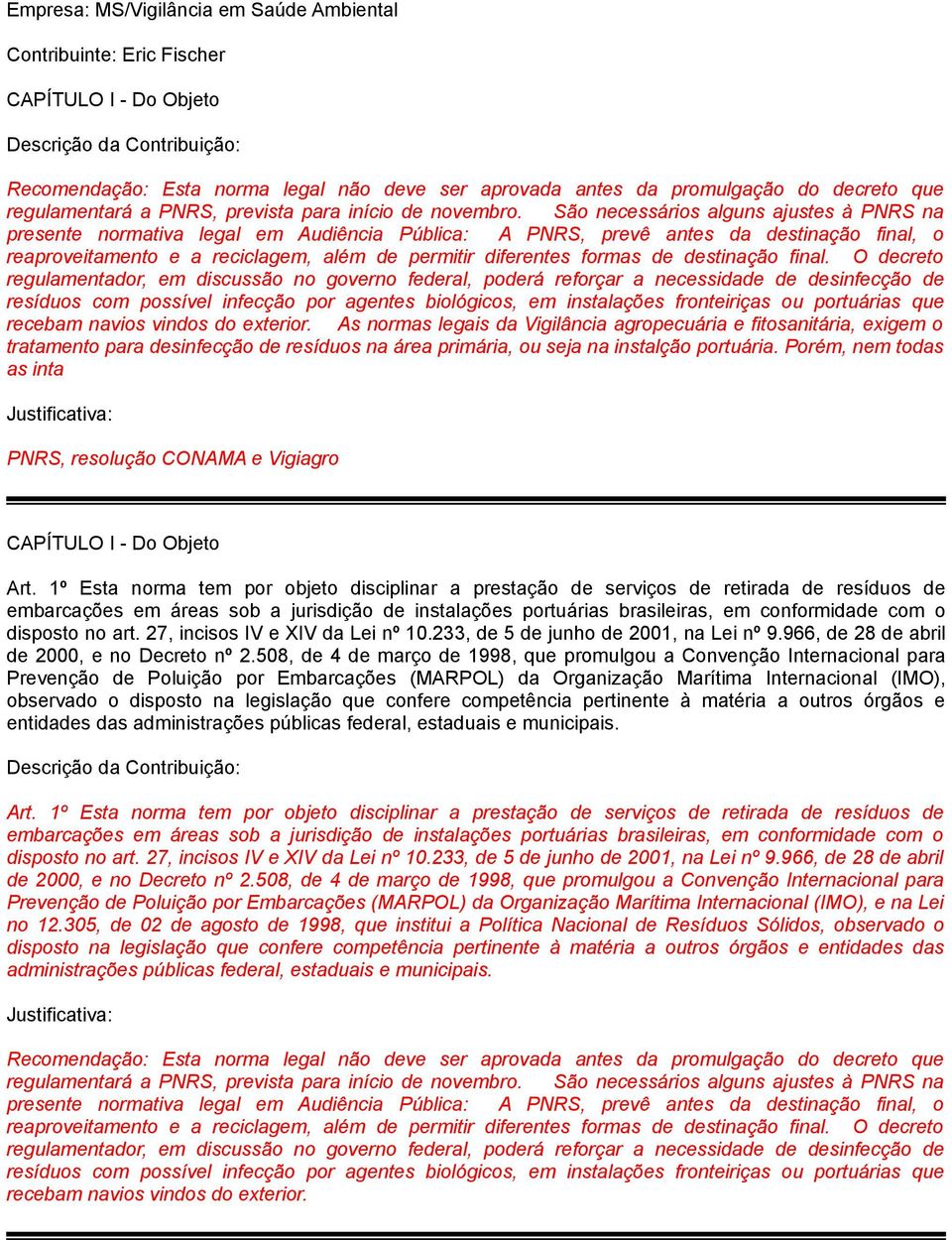 São necessários alguns ajustes à PNRS na presente normativa legal em Audiência Pública: A PNRS, prevê antes da destinação final, o reaproveitamento e a reciclagem, além de permitir diferentes formas