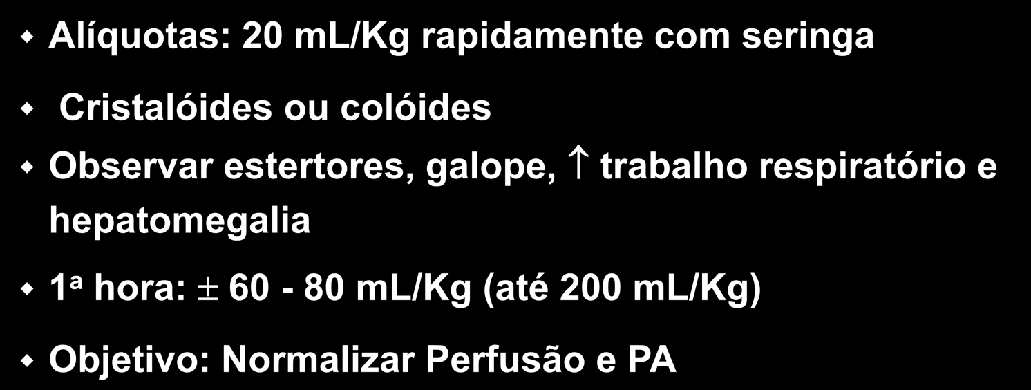 Tratamento da Sepse/Choque ABCs: Primeira hora de ressuscitação Ressuscitação Corrigir hipoglicemia Fluídica ( e Nível hipocalcemia II - pqs estudos random.