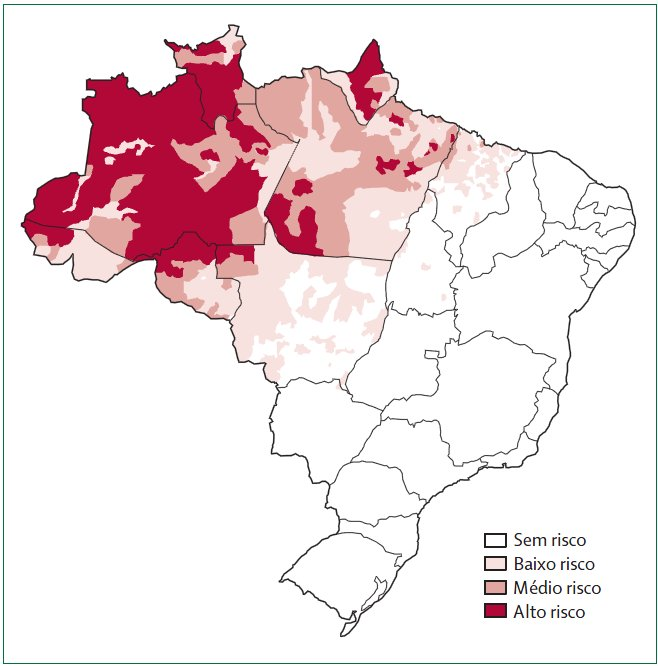 Áreas de transmissão de malária no Brasil, 2008 Alto risco=incidência parasitária anual (IPA) maior que 50 casos por 100