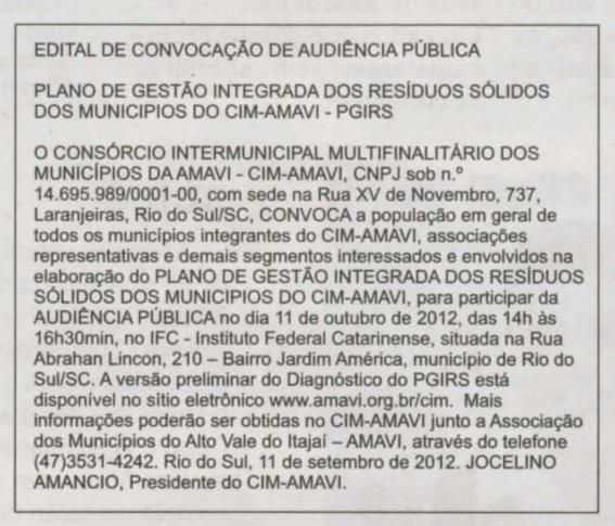 ANEXO XV Publicação do Edital da Audiência Pública do Diagnóstico do Plano de Gestão