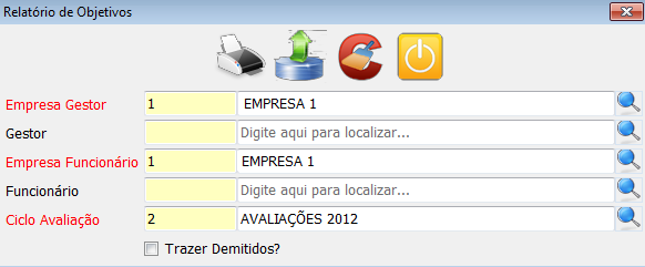 3.4.5 Objetivos O relatório de objetivos traz a lista de funcionários por gestor, mostrando o