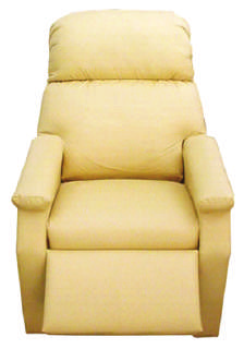 Poltrona Reclinável 35 Poltrona reclinável com revestimento em korino ou curvim na cor areia, com espuma no assento, nos braços e com apoio