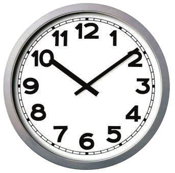 Relógio de Parede 38 Relógio de parede movido à pilha com mostrador branco e algarismos arábicos.