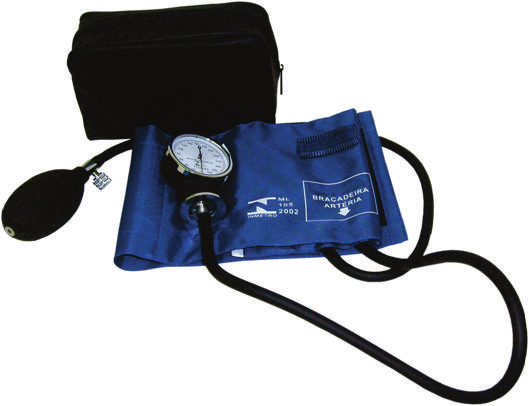 Esfigmomanômetro aneróide 79 Esfigmomanômetro aneróide, com escala de 0 a 300 mmhg, braçadeira de nylon com fixação por velcro para uso em adulto, manguito e tubo de