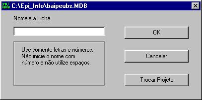 1.3. - Iniciando o programa Clicar duas vezes sobre o ícone do Epi Info. Clicar uma vez sobre o ícone do Criar Ficha Agora, selecione: Arquivo Novo: Agora, a caixa CRIAR OU ABRIR PROJETO irá aparecer.