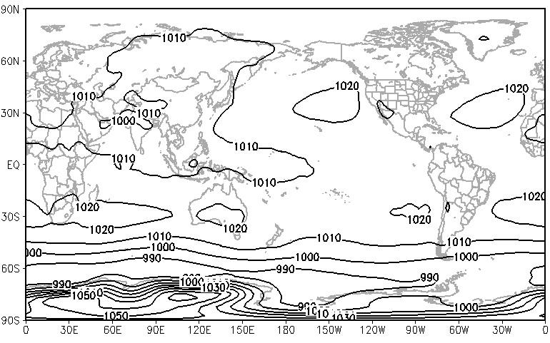 Figura 2 Climatologia da TSM para o período do inverno durante 1950 e 2014. Contornos a cada 2 C.