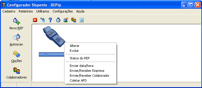 AUTOSCAN Ao clicar no botão de atalho AUTOSCAN, é realizado a comunicação com o REP que estiver na porta de comunicação de seu computador.