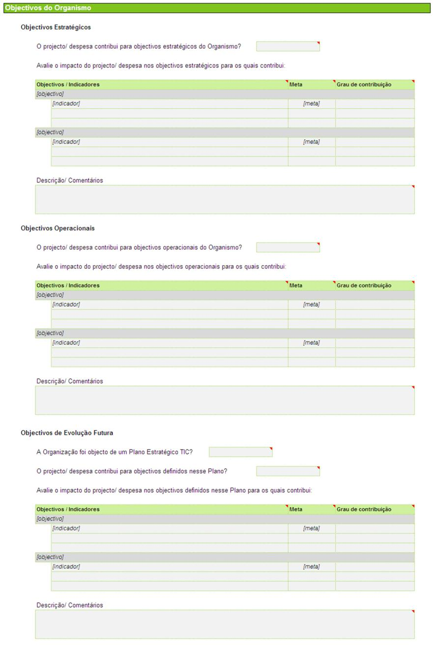 3. Alinhamento Estratégico (1/7) Recolha de informação sobre o alinhamento do projecto/ despesa com os Objectivos do Organismo Tabelas para descrição dos Objectivos Estratégicos/ Operacionais/