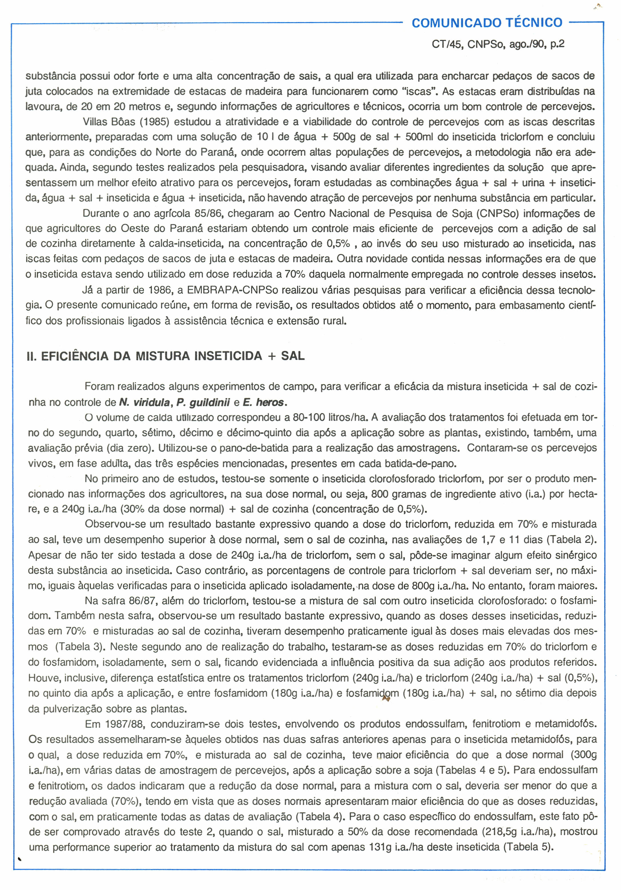 COMUNICADO TÉCNICO CT /45, CNPSo, ago.l90, p.