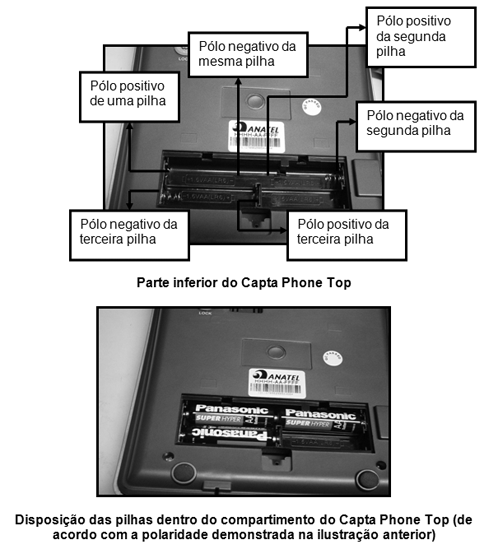 4. Abra a tampa do compartimento das pilhas localizada na parte inferior do Capta Phone Top, conforme exibe a ilustração abaixo: 5.