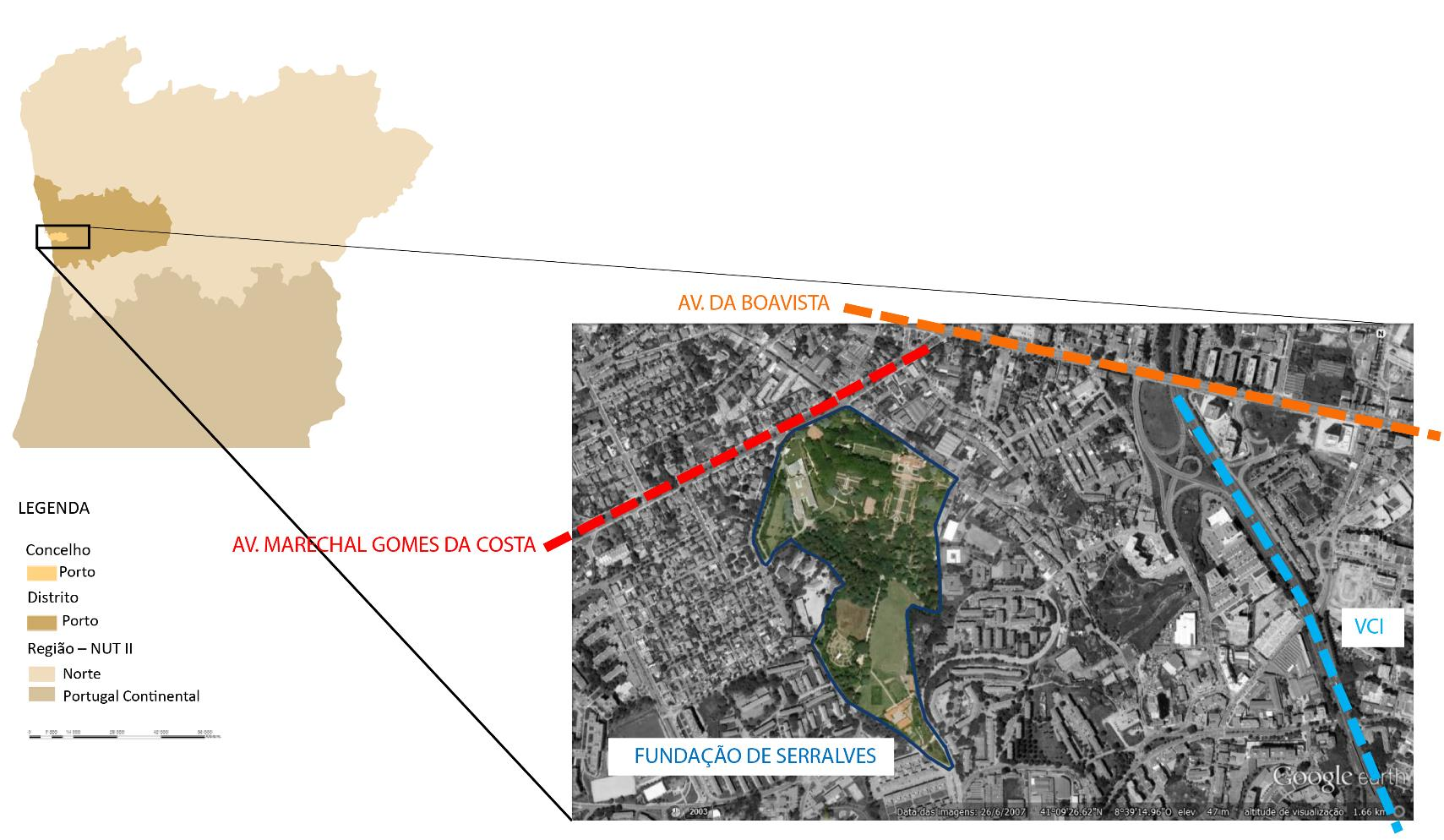 FCUP 19 Figura 10 - Enquadramento geográfico da Fundação de Serralves em Portugal e no concelho do Porto A Fundação de Serralves foi fundada em 1989, dois anos após a compra pelo Estado da Quinta de