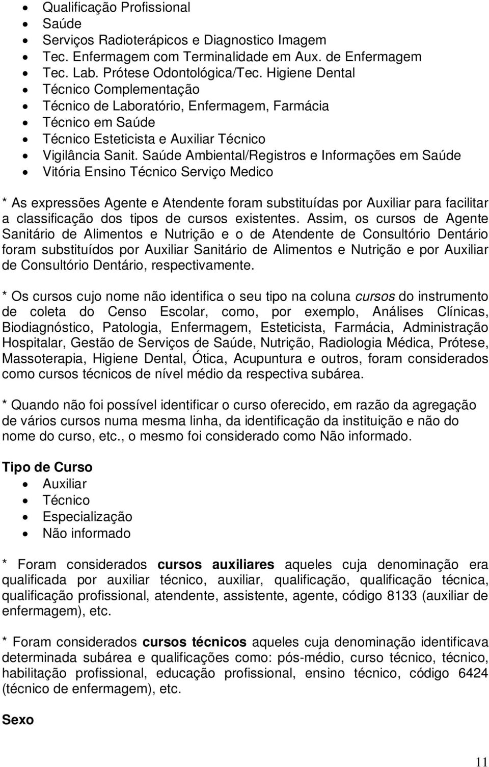 Saúde Ambiental/Registros e Informações em Saúde Vitória Ensino Técnico Serviço Medico * As expressões Agente e Atendente foram substituídas por Auxiliar para facilitar a classificação dos tipos de