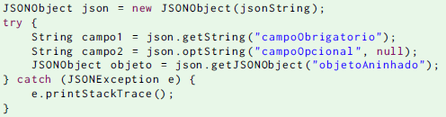 JSON (JavaScript Object Notation) JSON ganhou muita força como o formato mais utilizado no retorno de webservices, devido a sua simplicidade em comparação com XML.