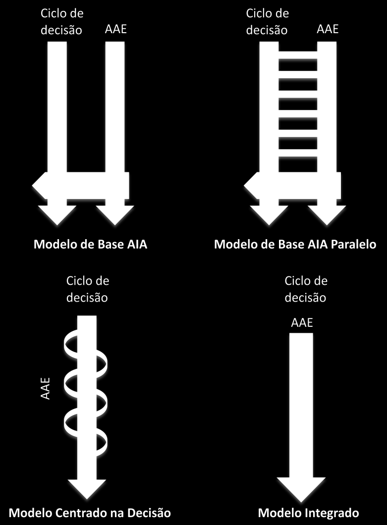 Figura 2.3 - Modelos conceptuais de AAE (adaptado de Partidário, 2006 e Partidário, 2007).