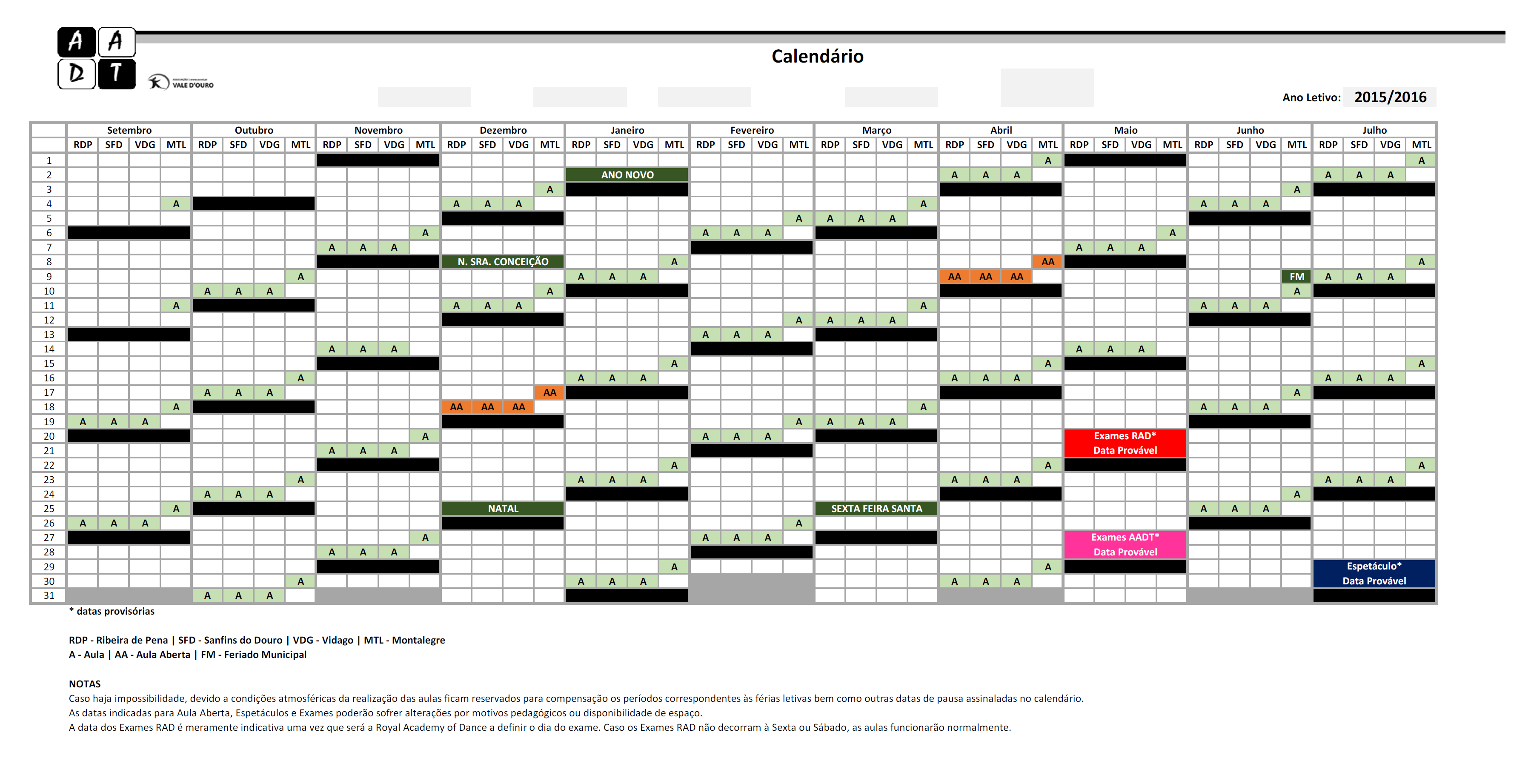 Anexo 1 Calendário ASSOCIAÇÃO VALE D OURO