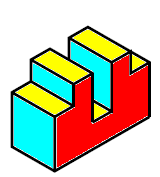 Desenhar o prisma com rebaixo e suas respectivas vistas: Prisma com rebaixo: c = 5 cm l = 2 cm h = 3 cm