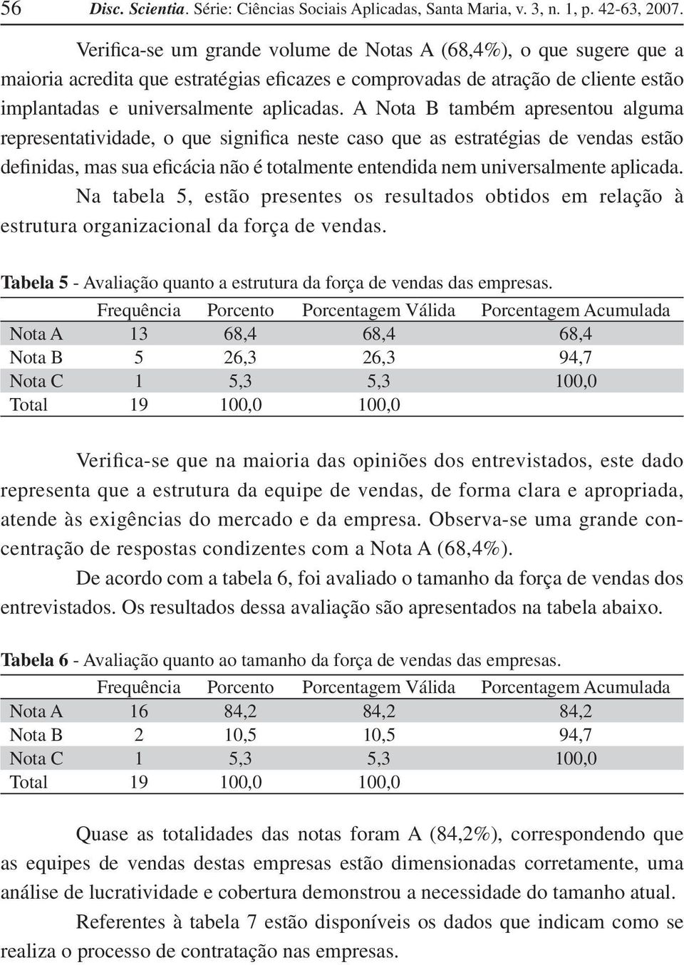 A Nota B também apresentou alguma representatividade, o que significa neste caso que as estratégias de vendas estão definidas, mas sua eficácia não é totalmente entendida nem universalmente aplicada.