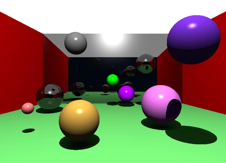 Além da reflexão na esfera, os triângulos também podem conter essa propriedade. Na Figura 21 é mostrado a reflexão nos triângulos que representam uma das paredes na cena.