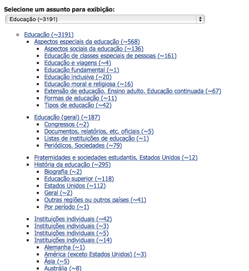 2.5 Navegar por assunto O separador Assuntos permite navegar pelos temas que estão indexados no AtoZ da UP: Figura 15 Pesquisa por assuntos Exemplo: Para navegar na lista de assuntos